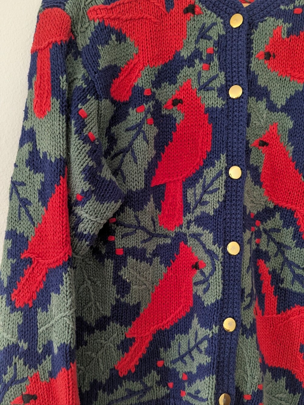 Orvis Women's Navy Cardigan Sweater with Red Cardinal Motif - Picture 4 of 7